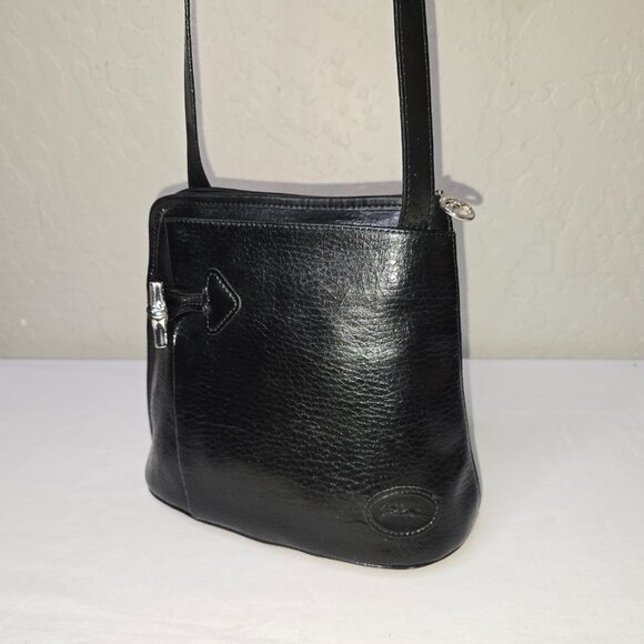 Vintage Longchamp Roseau Small Black Grain Leather Crossbody Shoulder Bag AS IS - Picture 3 of 13